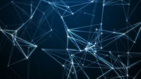 Abstract technology background from lines and dots. Space geometrical backdropの写真素材