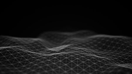 Abstract flowing smooth surface fractal waves background. Grid, mesh of dots.の写真素材