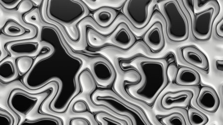 Smooth fractal noise striped elements on the surface. Bright, black and white background.の写真素材