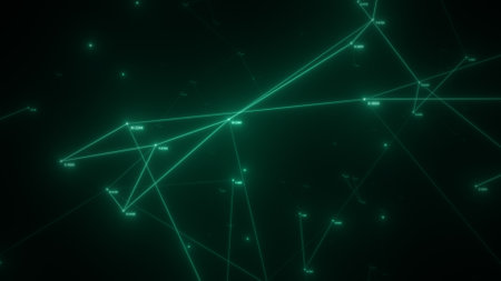 Abstract technology background from animated lines and dots. Geometric backdropの写真素材