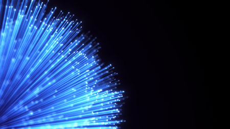 Optical fiber sheaf abstract background. Glowing bundle of optical cablesの写真素材