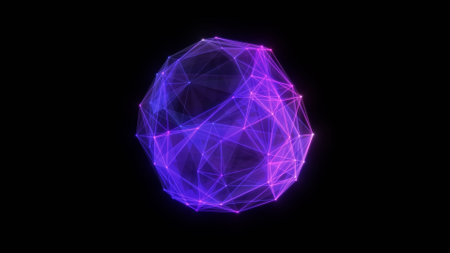 Abstract polygonal sphere with purple lines on black background. 3D renderingの写真素材