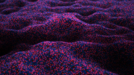 Abstract flowing smooth cloth surface, fractal waves background. Grid, mesh of dots.の写真素材