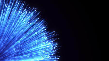 Optical fiber sheaf abstract background. Glowing bundle of optical cablesの写真素材