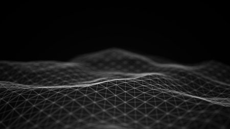 Abstract flowing smooth surface fractal waves background. Grid, mesh of dots.の写真素材