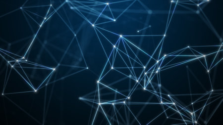 Abstract technology background from lines and dots. Space geometrical backdropの写真素材