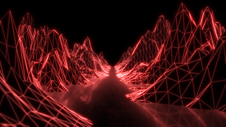 Retro wireframe lowpoly futuristic landscape background. cyberspace gridの写真素材