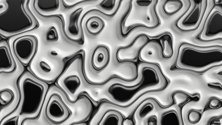 Smooth fractal noise striped elements on the surface. Bright, black and white background.の写真素材