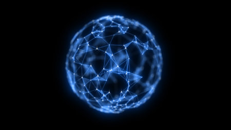 Abstract technology sphere background from lines and dots. Space geometrical backdropの写真素材