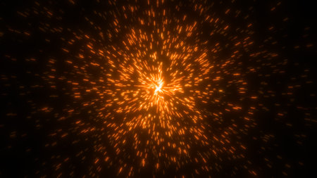 Bright glowing circle of flying sparks particles. fireworks like backgroundの写真素材