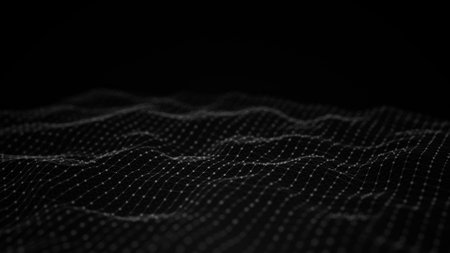 Abstract flowing smooth surface fractal waves background. Grid, mesh of dots.の写真素材