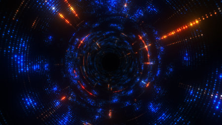 Travel through abstract dotted technology digital tunnel. circle shape.の写真素材