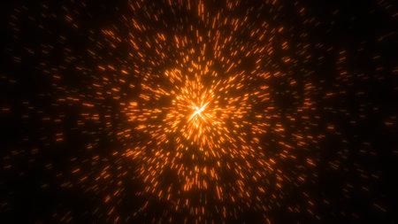 Bright glowing circle of flying sparks particles. fireworks like backgroundの写真素材