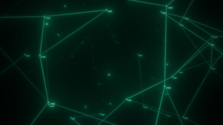 Abstract technology background from animated lines and dots. Geometric backdropの写真素材