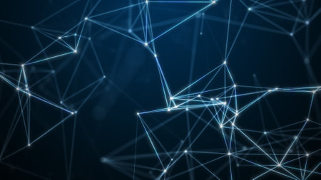 Abstract technology background from lines and dots. Space geometrical backdropの写真素材