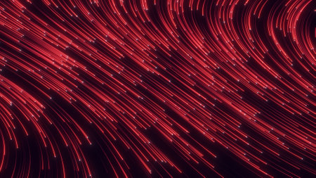 Futuristic stream of neon rays. particle trail background. Communication and technology concept.の写真素材