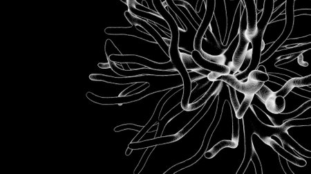 Virus with tentacles. Micrograph style COVID, Coronavirus concept.の写真素材