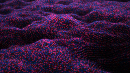 Abstract flowing smooth cloth surface, fractal waves background. Grid, mesh of dots.の写真素材