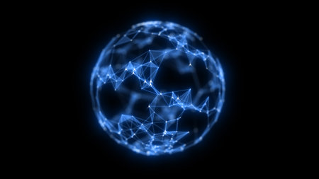 Abstract technology sphere background from lines and dots. Space geometrical backdropの写真素材