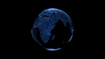 World globe from particles. HUD. Digital Planet Earth. abstract world mapの写真素材