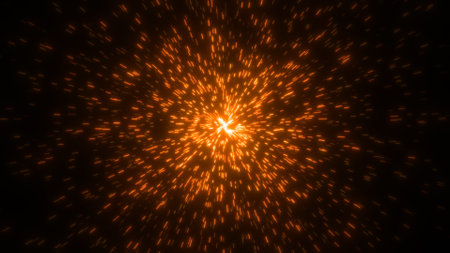 Bright glowing circle of flying sparks particles. fireworks like backgroundの写真素材