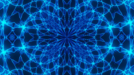 Abstract cosmic chaos background. Symmetric kaleidoscope backdrop from Liquid hypnotic rays.の写真素材