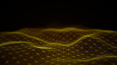 Abstract flowing smooth surface fractal waves background. Grid, mesh of dots.の写真素材