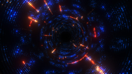 Travel through abstract dotted technology digital tunnel. circle shape.の写真素材