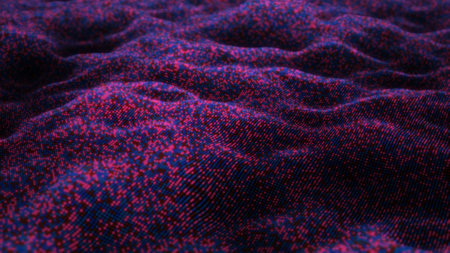 Abstract flowing smooth cloth surface, fractal waves background. Grid, mesh of dots.の写真素材