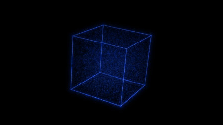 Glowing cube HUD element. Container with particles. Plexus style.の写真素材