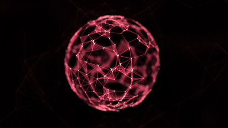 Abstract technology sphere background from lines and dots. Space geometrical backdropの写真素材