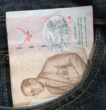 1000 baht bill in jean pocket,Thailand money 