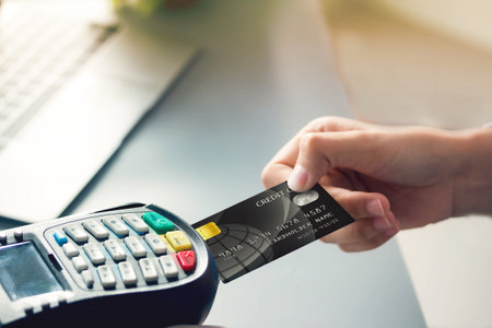 Man holding with use credit card payment shopping  concept paying by credit cardの写真素材