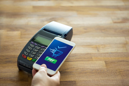 NFC technology  show shopping transfer payment through smartphone app Mobile Paymentの写真素材