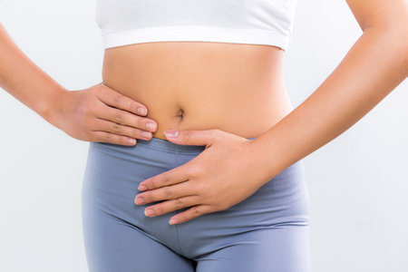 Woman digestion good  about bowel food stomachの写真素材