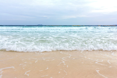 Blue ocean wave on sandy beach  summer day