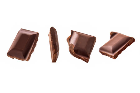 chocolate pieces  Clipping Path on white isolated .Image stack Full depth of field macroの写真素材