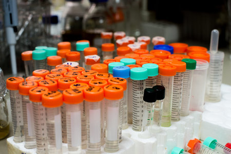 Pipette dropping a sample into a test tube, closeup