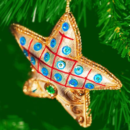 Gold christmas star vintage decorationの写真素材