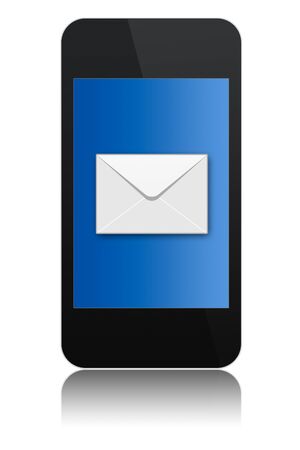 letter came, modern abstract touchscreen phone with mail screen, isolated on white backgroundの写真素材