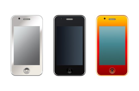 contemporary metal, black and funny red phones image isolated on a white backgroundのeditorial素材