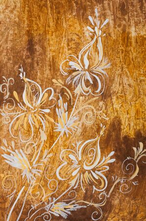 brown floral background gouache illustrationの写真素材