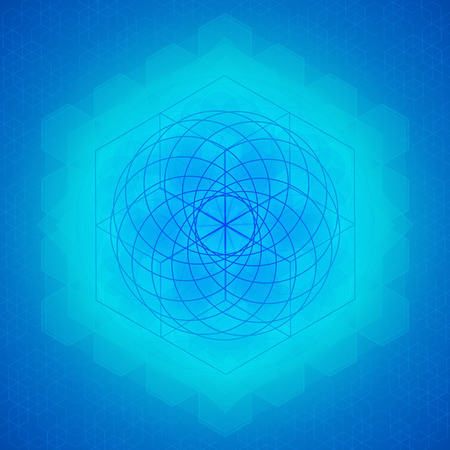 Sacred geometry abstract symbol blue background, designer templateの写真素材