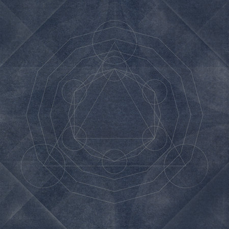 Sacred geometry abstract blue background, vintage style