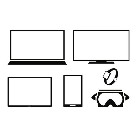 Computer electronic equipment set, black and whiteのイラスト素材