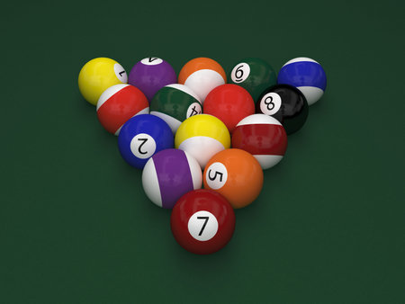 billiard balls on green table (3d rendering)