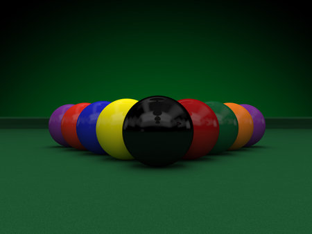 billiard balls on green table 3d rendering
