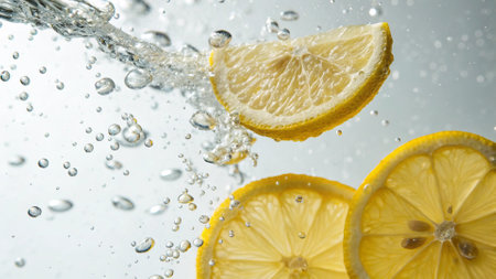 Fresh fruits falling in water splash, isolated on white backgroundの素材