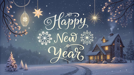 Happy New Year, Holidays retro logoの素材