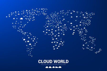 Cloud network World map wireframe polygon dot connect line : concept of cloud computingのイラスト素材